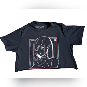 Hot Topic Square Apple Studio Crop Top Black 3D Anime Manga Elf Girl Line Art L